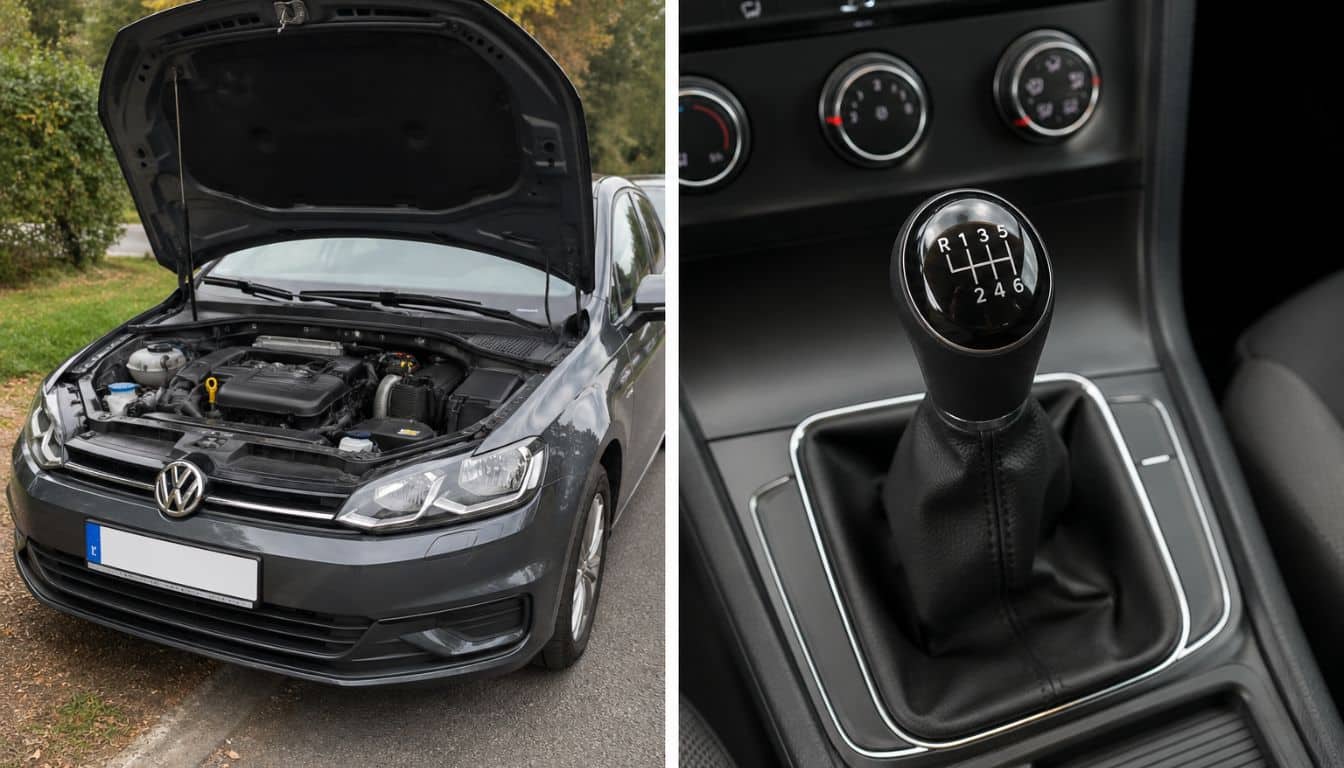 capot de voiture ouvert et une photo de boite de vitesse