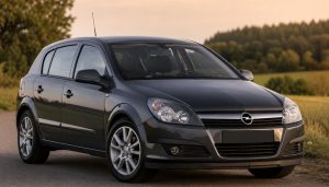 Opel Astra H 1.7 CDTI, vue en trois quarts avant, dans un environnement routier naturel.