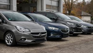 plusieurs voitures Opel d’occasion garées côte à côte sur un parking de concession