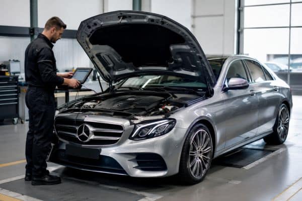 Mercedes E300 Hybrid en atelier